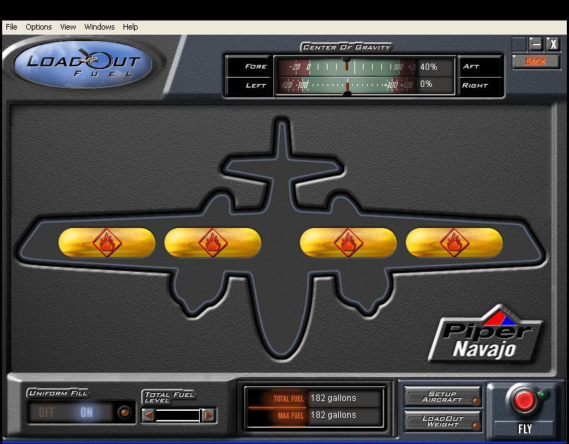 Fly!: Piper and Cessna in San Francisco - Special Edition* (Windows) screenshot: The plane's fuel load can be adjusted. Here the player has opted for full tanks.