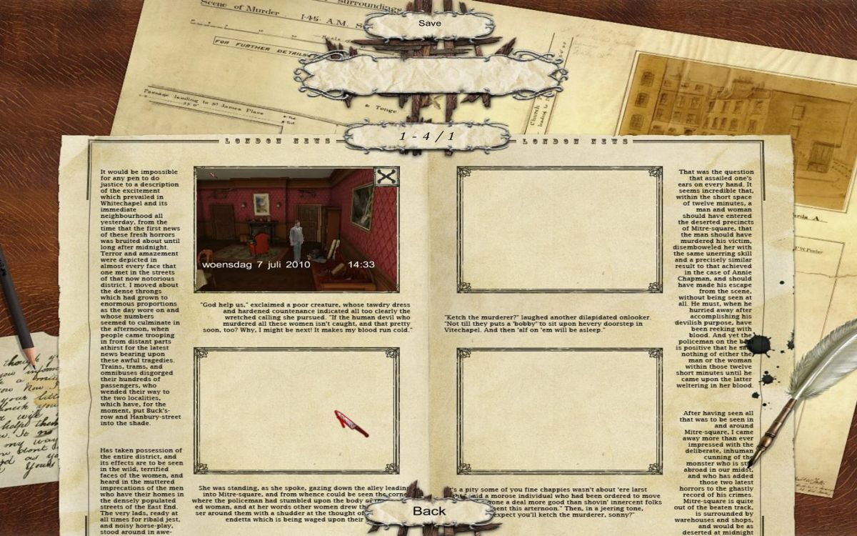 Sherlock Holmes vs. Jack the Ripper (Windows) screenshot: Save and Load screen