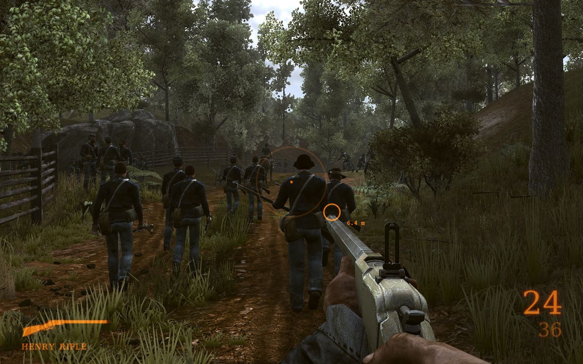 Darkest of Days (Windows) screenshot: Following a bunch of Northern soldiers to the mission's next waypoint