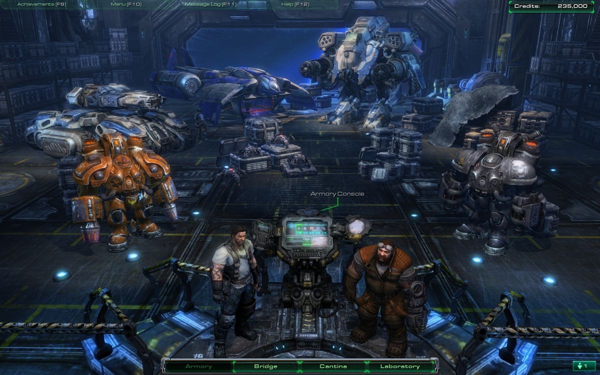 StarCraft II: Wings of Liberty (Windows) screenshot: The armory displays some of the cooler units and allows you to buy upgrades.