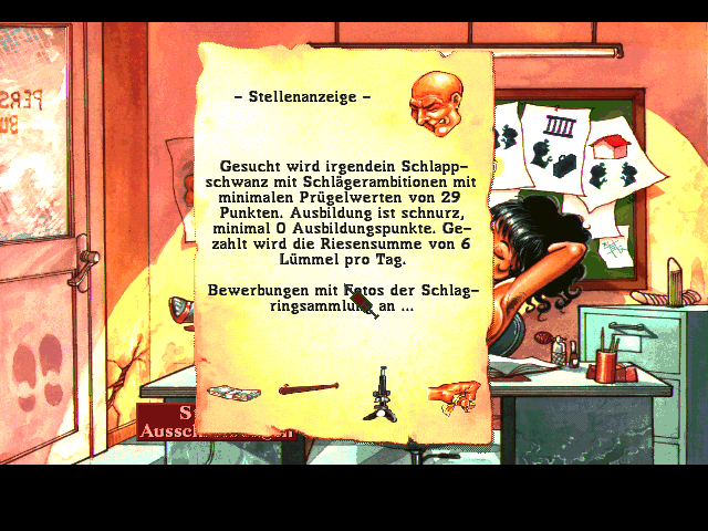 Biing! Sex, Intrigue and Scalpels (DOS) screenshot: A job advertisement