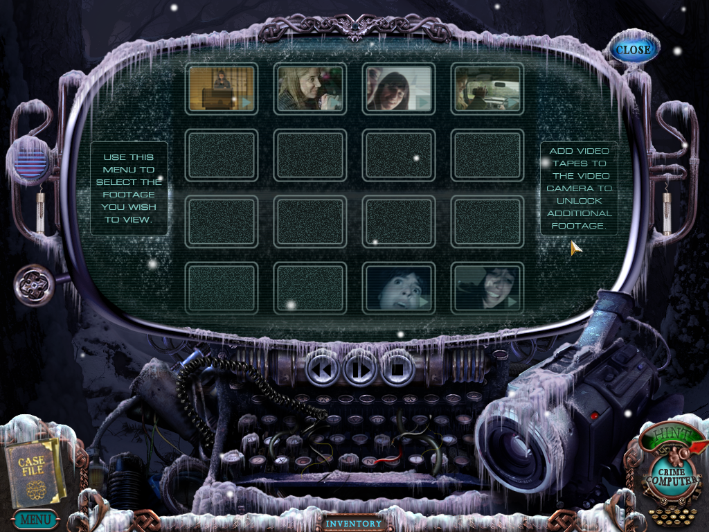 Mystery Case Files: Dire Grove (Windows) screenshot: The video selection computer.