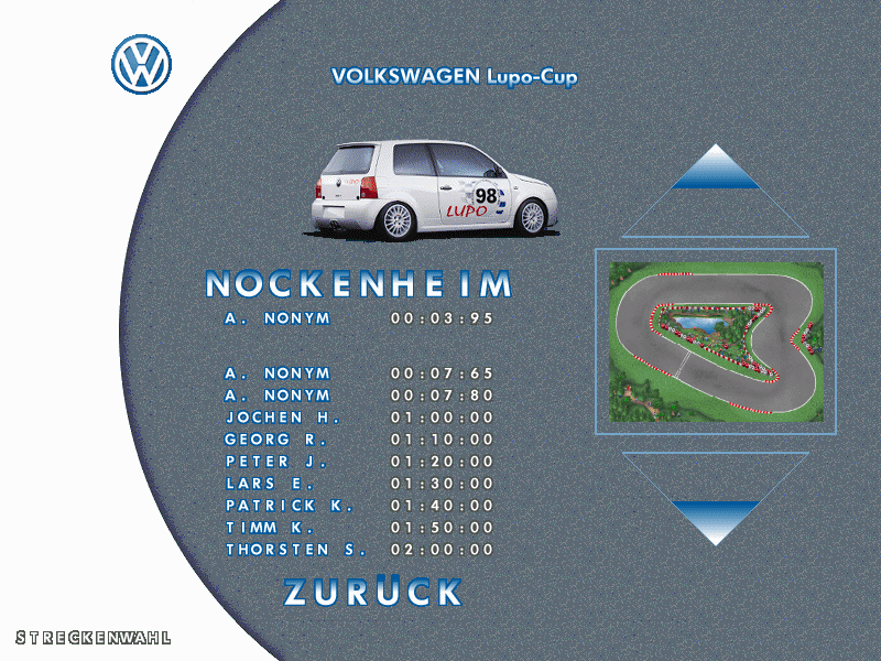 VW Lupo Cup (Windows) screenshot: Track selection