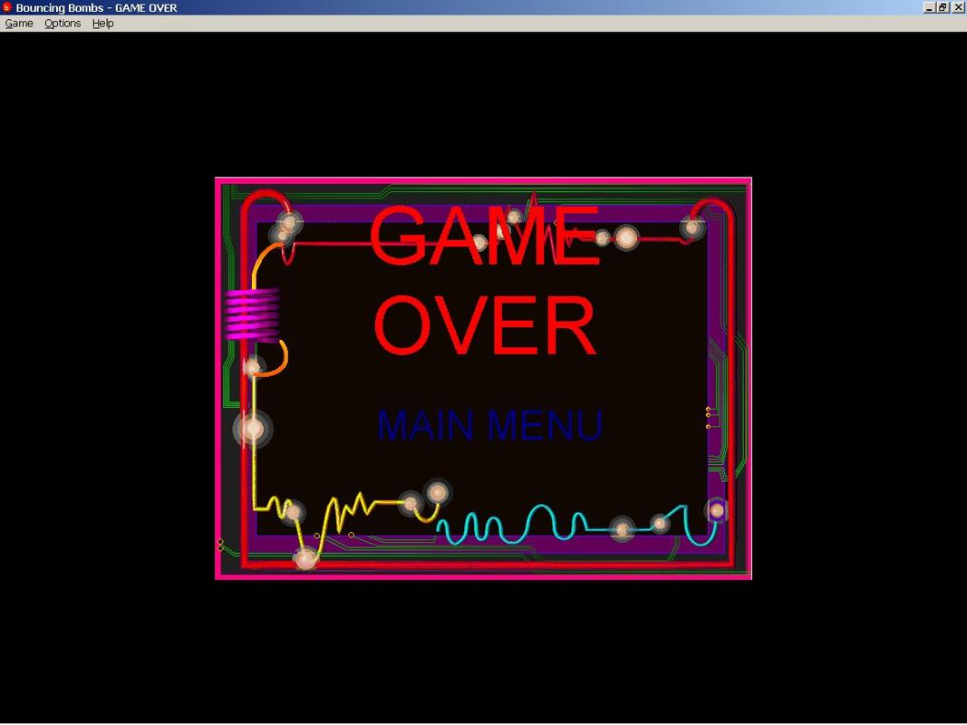 Bouncing Bombs (Windows) screenshot: I lost all my lives. Game over.