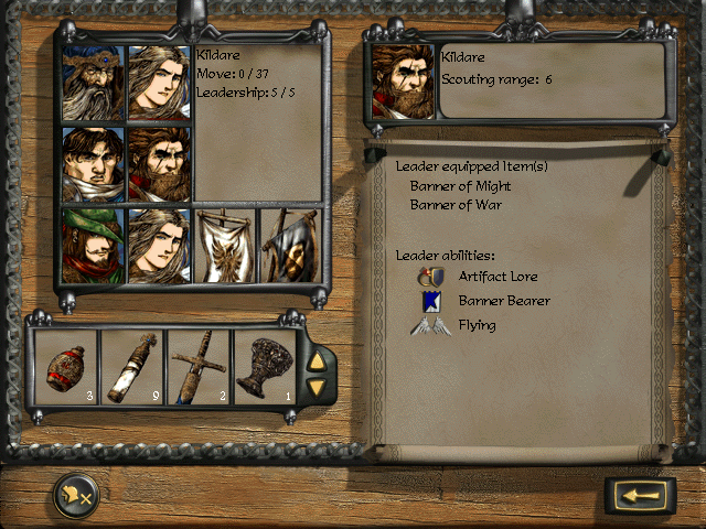 Disciples: Sacred Lands (Windows) screenshot: Army and Inventory screen