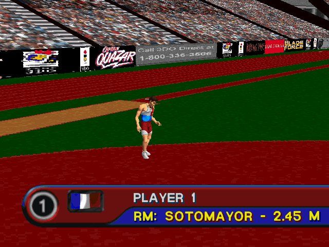 3DO Games: Decathlon (Windows) screenshot: Player ready for a try in high Jump.