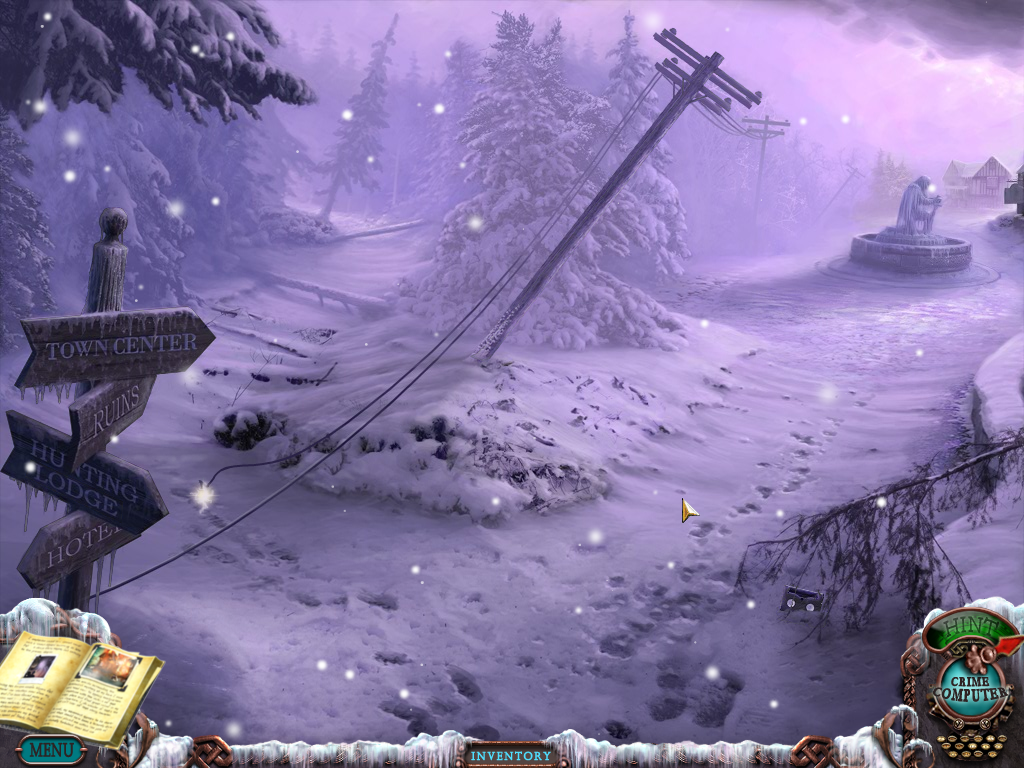 Mystery Case Files: Dire Grove (Windows) screenshot: Crossroads blocked by wires.