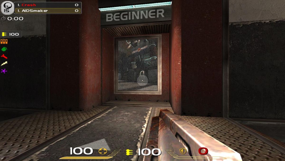 Quake Live (Browser) screenshot: Enter this portal to select Beginner skill... Doesn't this remind you of Quake 1? :)