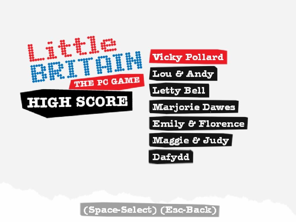 Little Britain: The Video Game (Windows) screenshot: To view the high scores, choose which chatacter's scores to view.