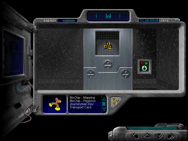 The Journeyman Project (Windows 16-bit) screenshot: Ready for entry into the Pegasus time machine chamber