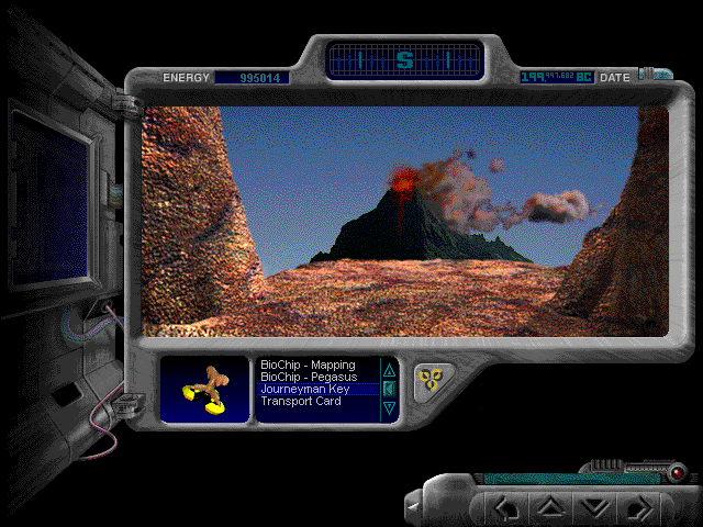 The Journeyman Project (Windows 3.x) screenshot: Arrival at the Temporal rip time-line