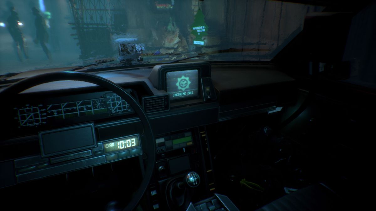 >observer_ (PlayStation 4) screenshot: The game starts inside the car