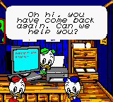 Mickey's Racing Adventure (Game Boy Color) screenshot: Hewey, Dewey and Louie operate the GB Printer Print Shop