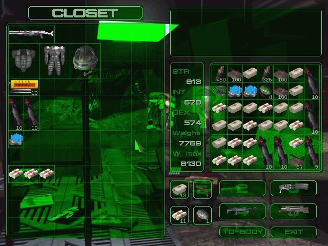 Cybermercs: The Soldiers of the 22nd Century (Windows) screenshot: Store excess or unique items in the Item Closet™