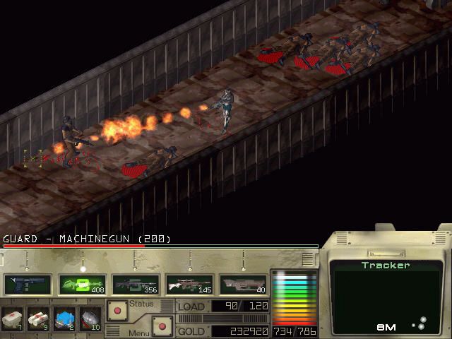 Cybermercs: The Soldiers of the 22nd Century (Windows) screenshot: Heavy flamer action