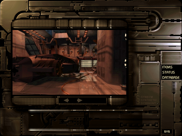 Symbiocom (Windows) screenshot: In the docking bay of the Carswell Colony.