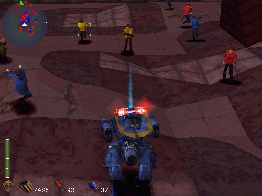 Future Cop: L.A.P.D. (Windows) screenshot: Crowd control situation: try not to shoot any unarmed civilians
