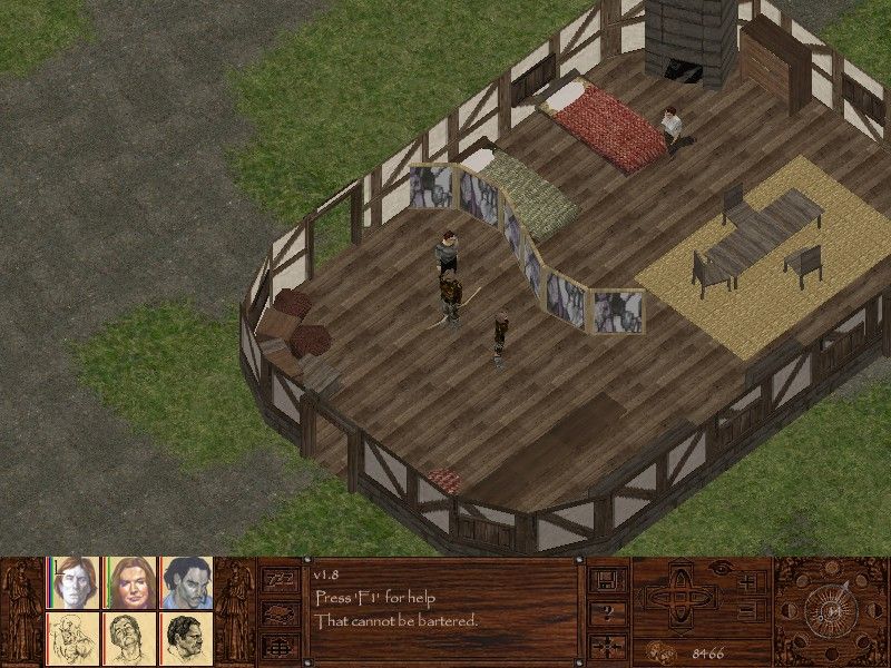 Pyrrhic Tales: Prelude to Darkness (Windows) screenshot: The inside of a villager's hovel. PtD is unique in that it uses 3D polygonal graphics as well as an isometric view. This means that parallel lines in reality will remain parallel on the screen.