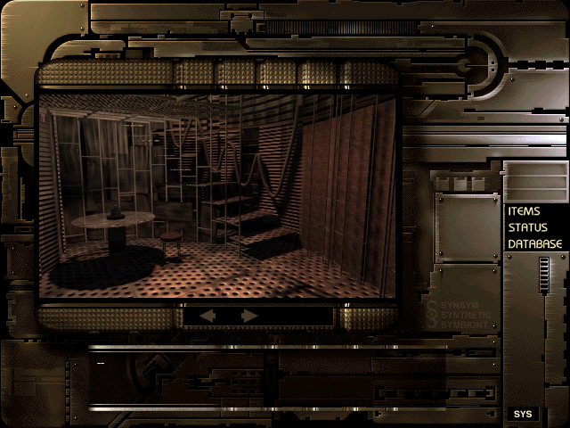Symbiocom (Windows) screenshot: A rusty dilapidated mess hall.