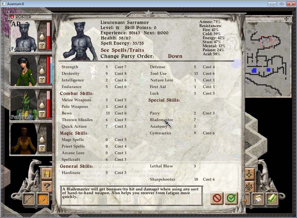 Avernum 6 (Windows) screenshot: Character skills.