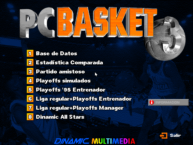 PC Basket 3.0 (DOS) screenshot: Main menu.