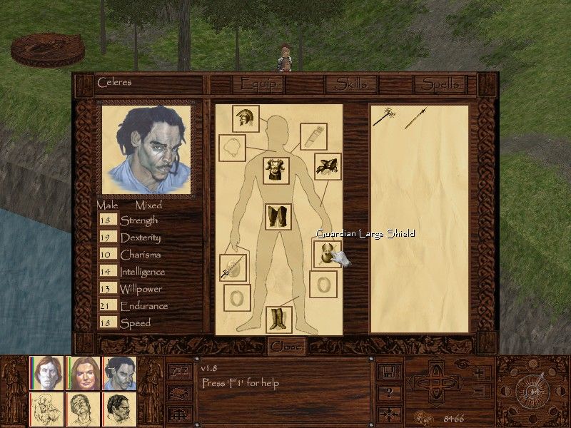 Pyrrhic Tales: Prelude to Darkness (Windows) screenshot: Character inventory and paper doll.