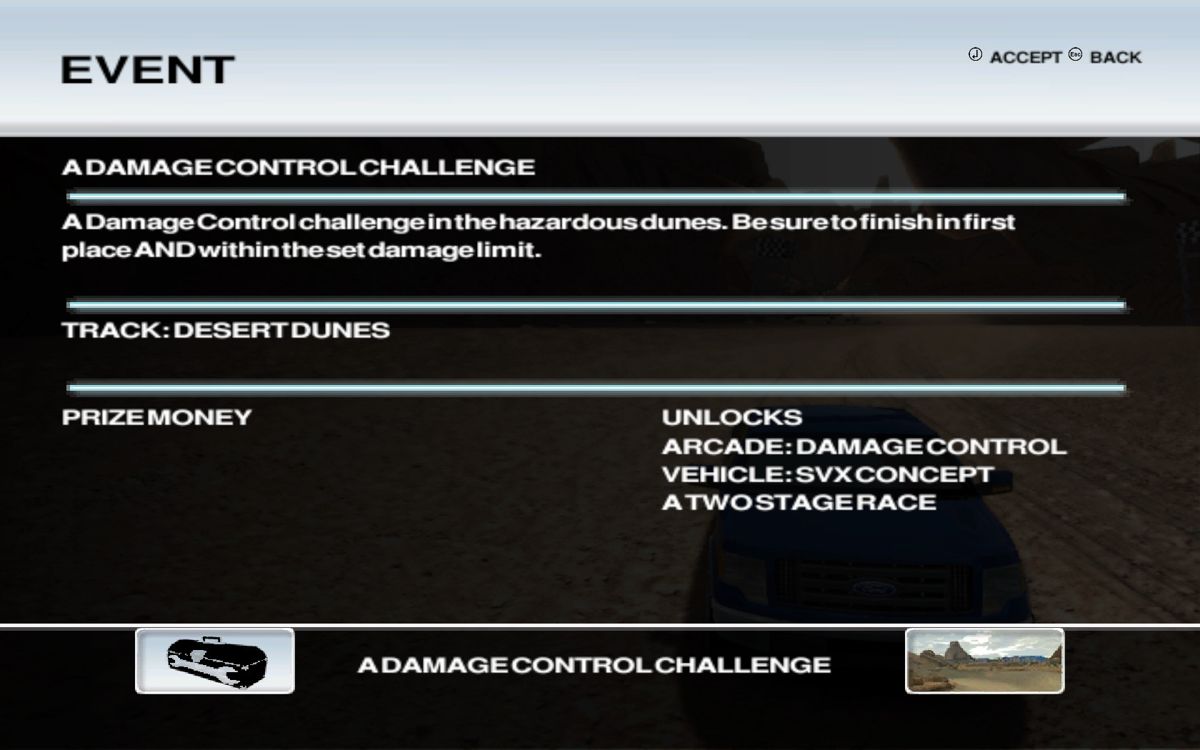 Ford Racing Off Road (Windows) screenshot: Basically it's telling us it's going to be a hell of a ride!