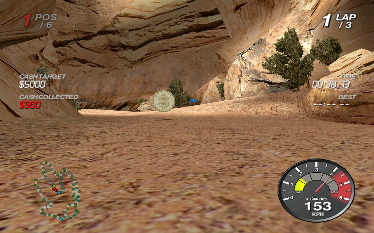 Ford Racing Off Road (Windows) screenshot: ...which are those green dots on the track's map.