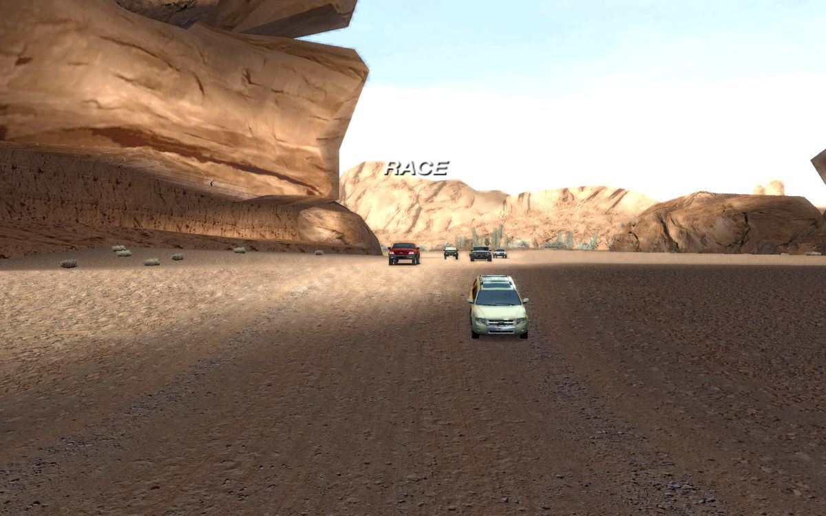 Ford Racing Off Road (Windows) screenshot: Each track starts with a small flyby in the starting zone.