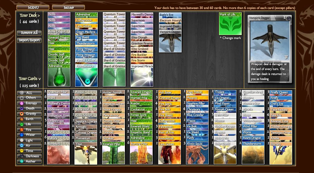 Elements (Browser) screenshot: Pick cards from your collection to form a deck