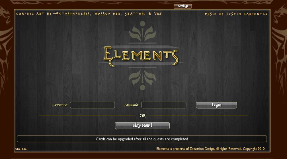 Elements (Browser) screenshot: Title & login screen