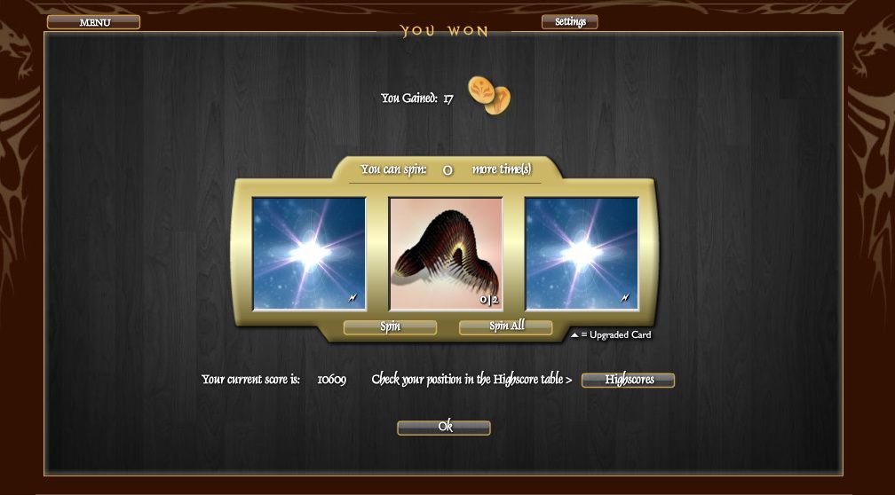 Elements (Browser) screenshot: Cards can be won (one-armed bandit style)...