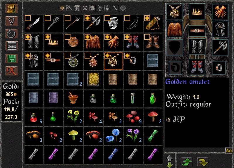 The Quest (Windows Mobile) screenshot: Pockets of a true adventurer can hold many goods.