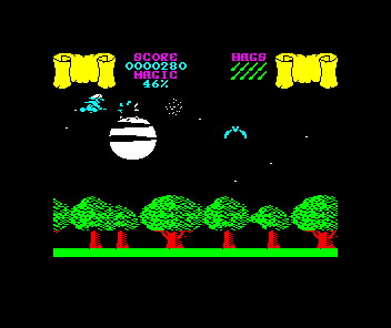 Cauldron (ZX Spectrum) screenshot: I've just shot one and it's disintegrated