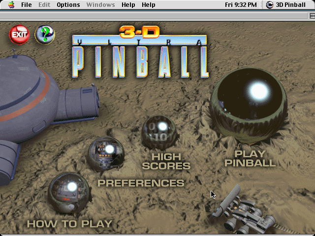 3-D Ultra Pinball (Macintosh) screenshot: Title main menu
