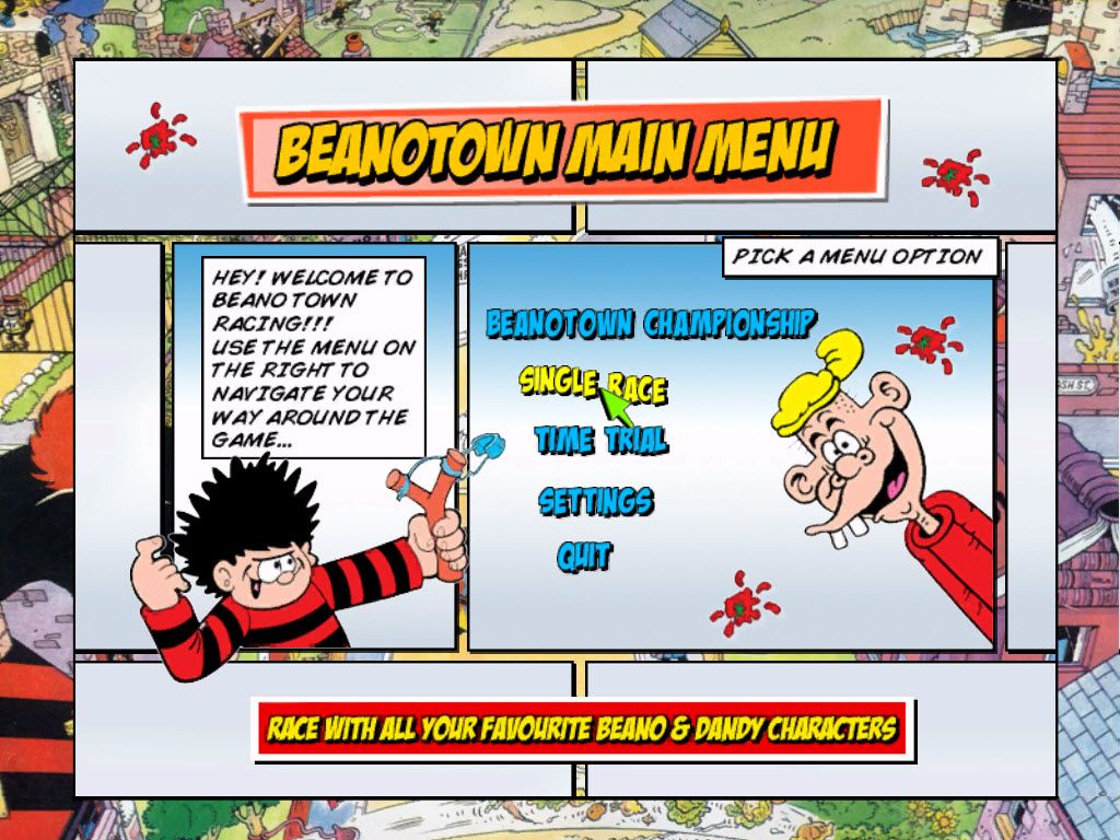 Beanotown Racing (Windows) screenshot: Main menu I