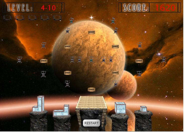 Cement Tower (Browser) screenshot: Level 4-10. The final level will test your stacking and cementing skills.
