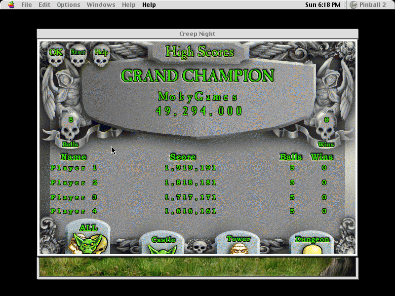 3-D Ultra Pinball: Creep Night (Macintosh) screenshot: High scores of course