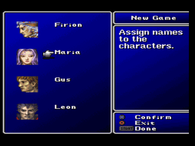 Final Fantasy Origins (PlayStation) screenshot: Final Fantasy II: the heroes