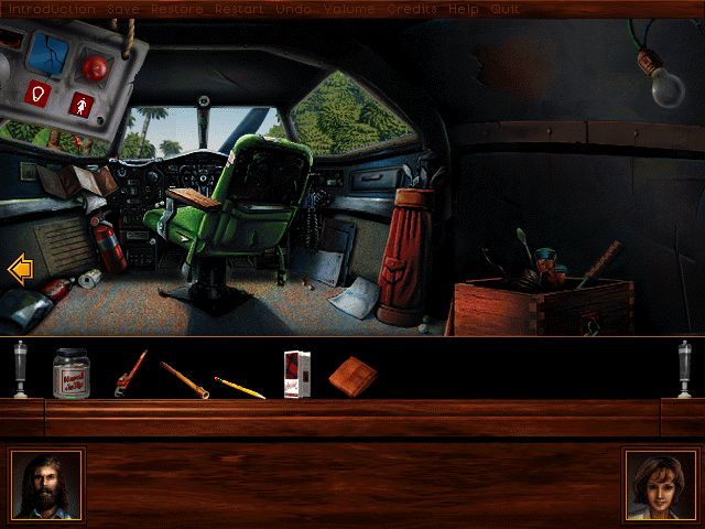 Callahan's Crosstime Saloon (DOS) screenshot: Searching the plane for useful items