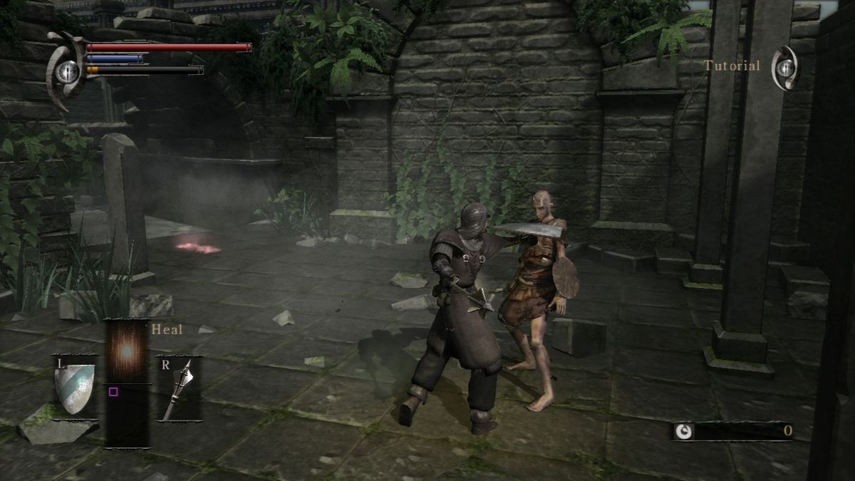 Demon's Souls (PlayStation 3) screenshot: You can attack with both, your shield and your weapon.
