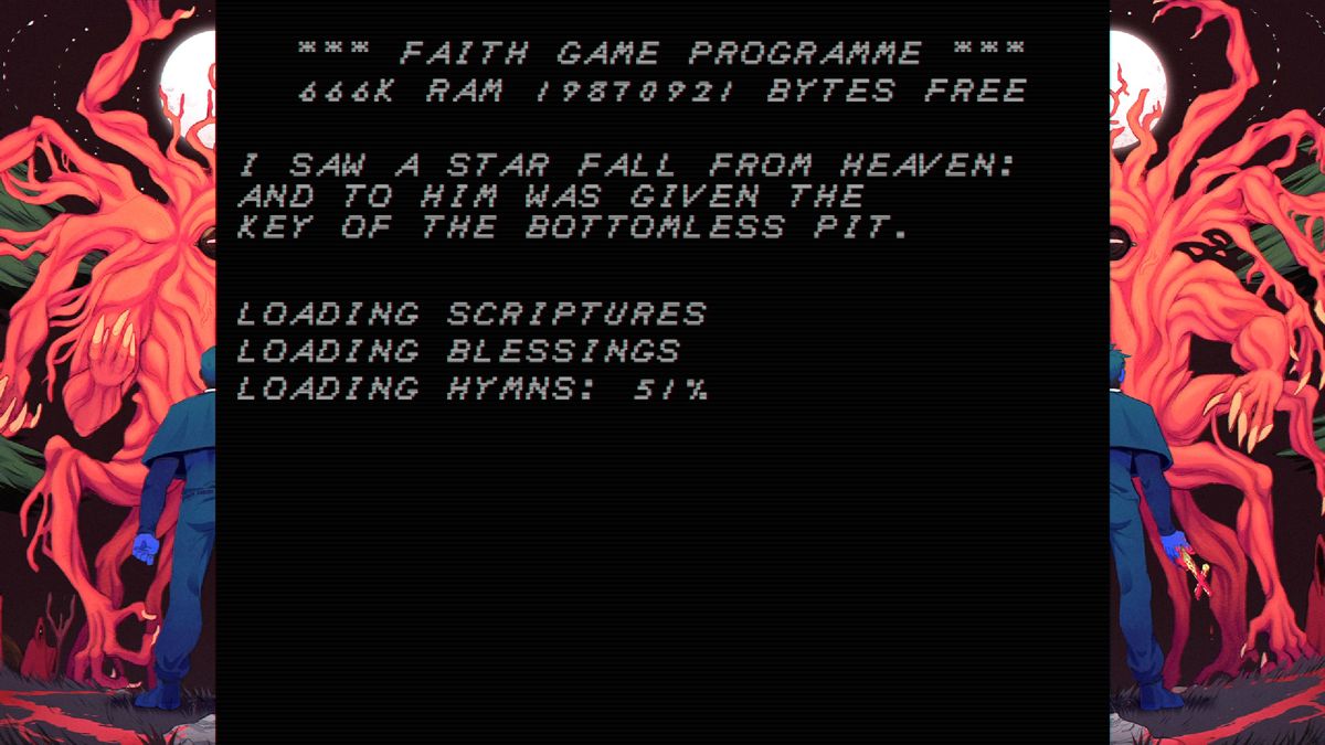 Faith (Windows) screenshot: The loading screen simulates an early computer.