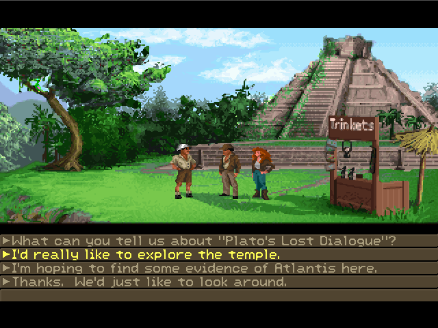 Indiana Jones and the Fate of Atlantis (Macintosh) screenshot: Talking with Sternhart about exploring the temple