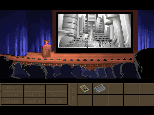 Indiana Jones and the Fate of Atlantis (Macintosh) screenshot: Sophia's presentation