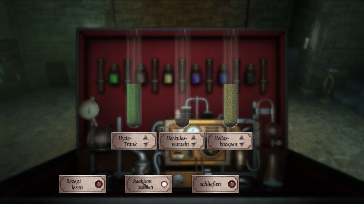 Jekyll & Hyde (Windows) screenshot: Mixing a potion in the mobile laboratory