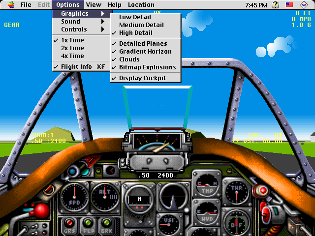 Chuck Yeager's Air Combat (Macintosh) screenshot: Several options for levels of detail