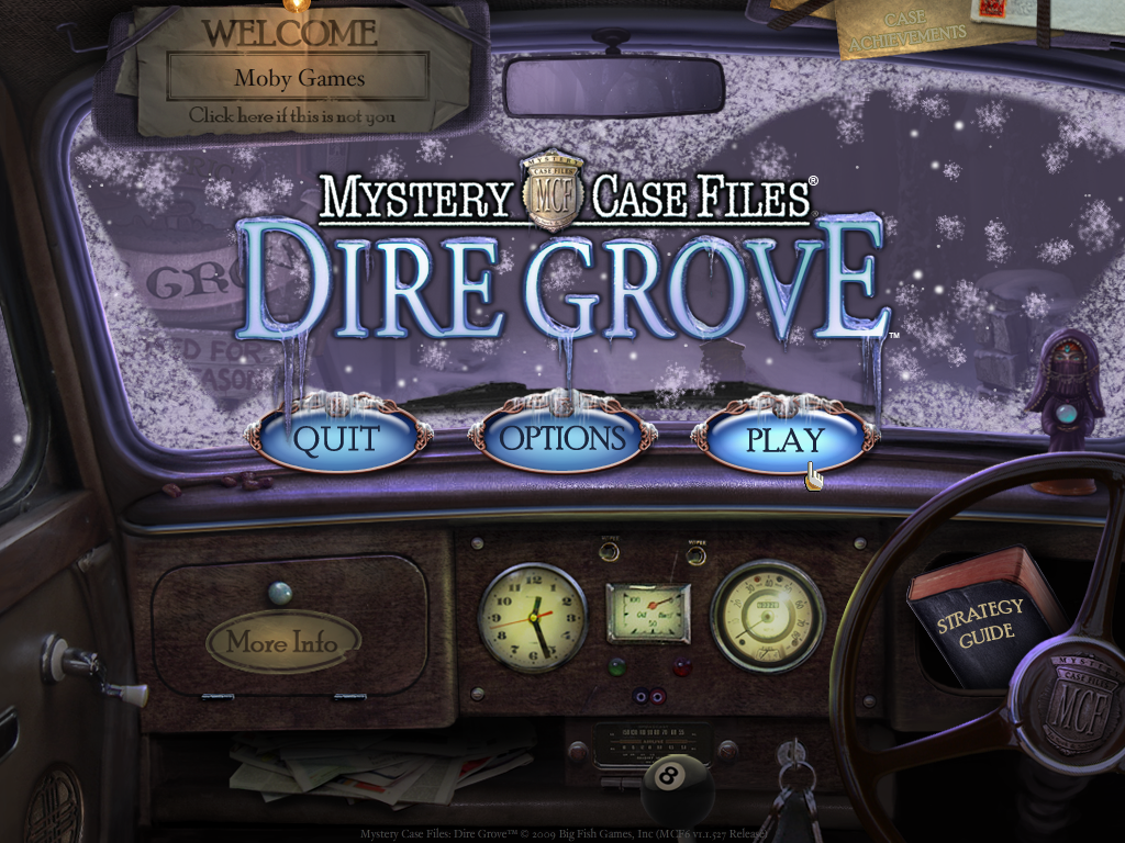 Mystery Case Files: Dire Grove (Windows) screenshot: The main menu is the dashboard of your car.