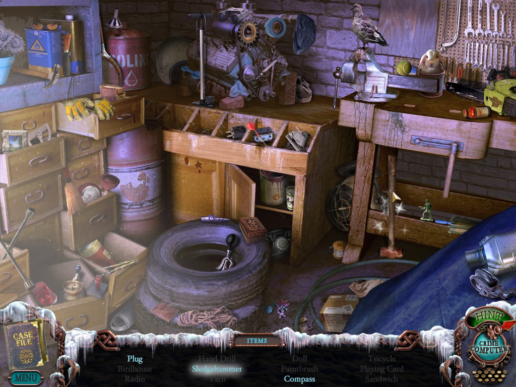 Mystery Case Files: Dire Grove (Windows) screenshot: Searching for items in a hidden object puzzle.
