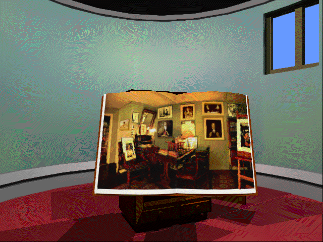 Alice: An Interactive Museum (Macintosh) screenshot: Book selection enters the game (Myst style)