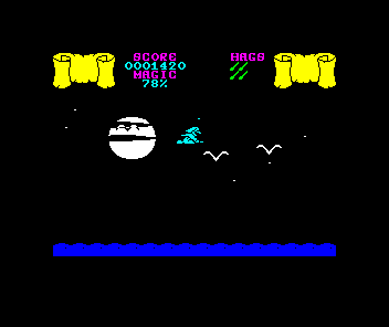 Cauldron (ZX Spectrum) screenshot: Crossing the sea